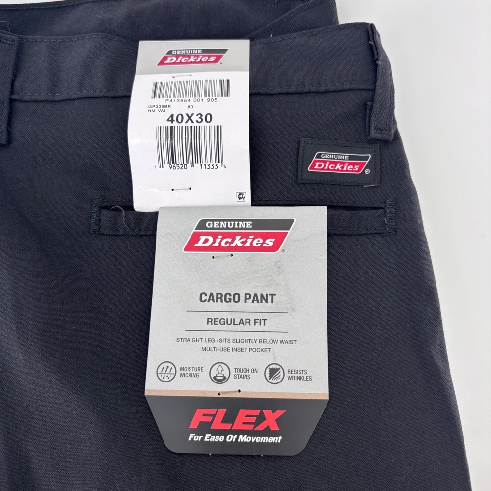 Genuine Dickies‎ Cargo Pant Mens 40x30 Black Flex Regular Fit NWT Workwear